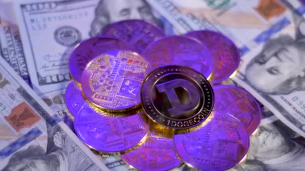 Dogecoin Take Cryptocurrency Payment Network Financial Transactions Warning Police Light — Vídeo de stock