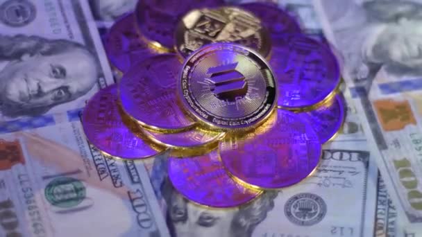 Crypto Solana Altcoin Dollar Bills Warning Police Light Currency Exchange — Video Stock
