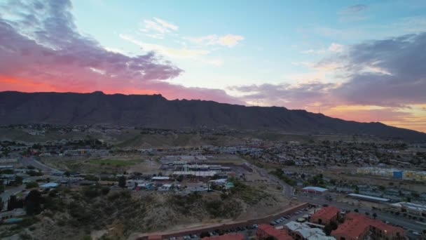 Aerial Drone Shot West Paso Texas Gorgeous Sunrise Beautiful Colorful — Stock Video