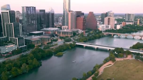 Sunset Drone Time Lapse Austin Downtown Area — ストック動画