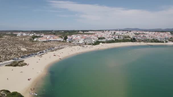 Aerial View Praia Franquia Vila Nova Milfontes Dolly Forward — Stockvideo