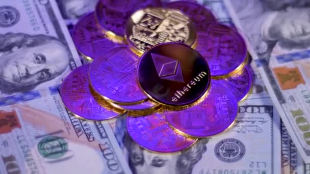 Ethereum Eth Usd Dollar Cryptocurrency Risk Theft Exchange Concept Close — Vídeo de Stock