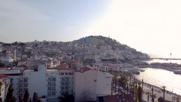 Historic Resort Town Kusadasi Turkey Aegean Coast Aydin City Aerial — Video