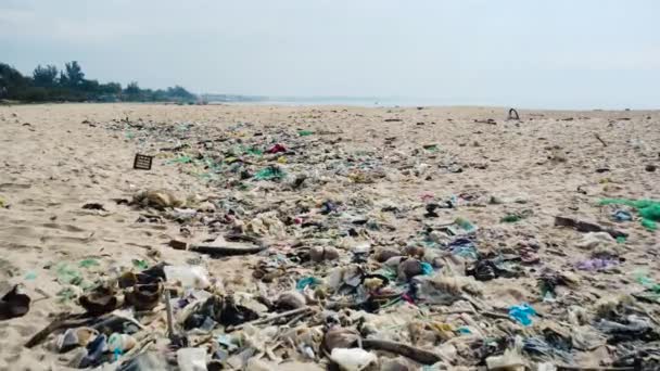 Beach One Polluted Dirty Plastic Ocean Trash — Video