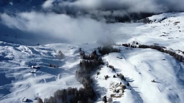 Slow Pan Showing Winter Scenery Dolomites While Clouds Moving Front — Vídeo de Stock