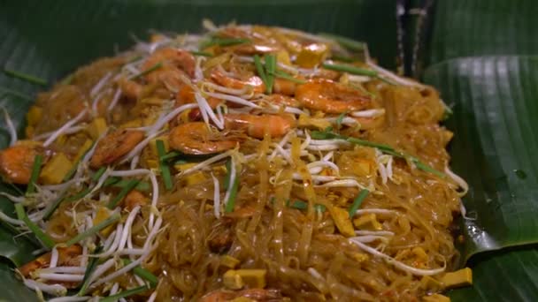 Pad Thai Geweekte Gedroogde Rijst Noodles Street Voedsel Thailand Als — Stockvideo