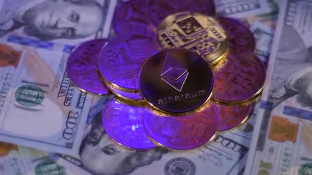 Ethereum Coin Dollar Police Light Alert Cybercrime Crypto Exchange Concept — Αρχείο Βίντεο