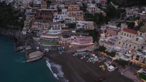 Itálie Cestovní Destinace Positano Beach Pobřeží Amalfi Letecký — Stock video