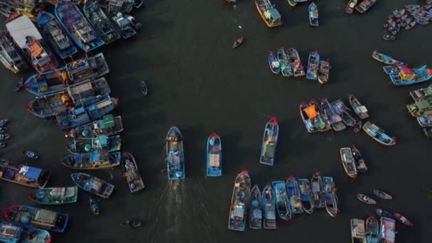 Overfishing Vietnamese Harbor Endless Boat Number Aerial Top View — Stockvideo