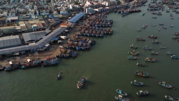 Aerial Pan Fishing Town Harbor Southeast Asia Overfishing Overpopulation Concept — Stock video