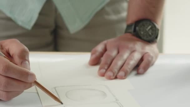 Designer Draws Sketch Perfume Bottle Pencil Packaging Design Process Tilt — Video Stock