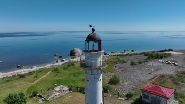 Drone Footage Upper Part Vaindloo Lighthouse Which Originally Built Vormsi — Vídeos de Stock