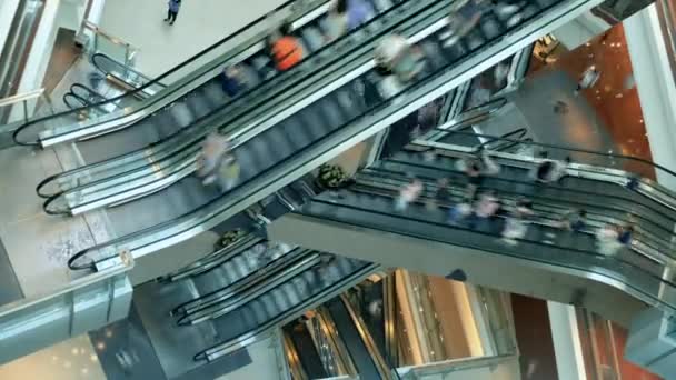 People Escalators Modern Shopping Mall Time Lapse — Stock videók