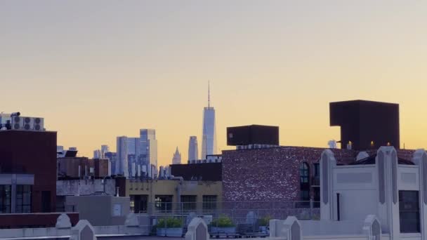 Vista Sullo Skyline Della Città Tramonto Manhattan New York Ripresa — Video Stock
