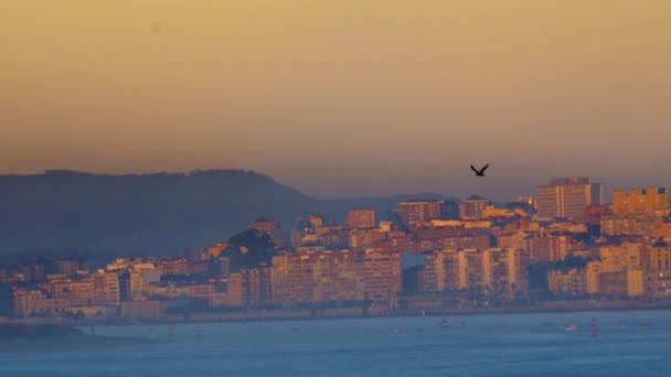 Amazing Shoot Lateral Panning Somo Beach See Bay Santander Sunrise — Stock videók