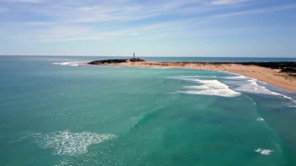 Unique Drone Shoot Caos Meca Beach Cadiz Spain Drone Glides — Stock video