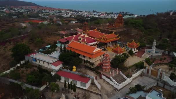 Aerial Drone View Asian Buu Son Precious Buddhist Temple Dusk — Stock video