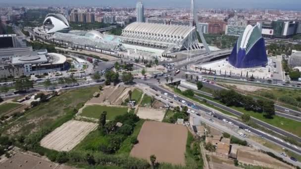 Arial Reveal Modern Museum Campus Valencia Ισπανία — Αρχείο Βίντεο