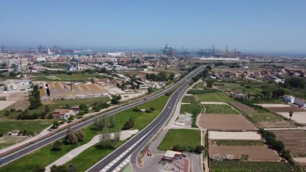 Drone View Highway Leading Port Valencia — 비디오