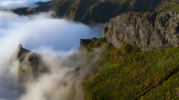 Schönheit Der Natur Drohnenaufnahme Eines Berggipfels Über Den Wolken — Stockvideo