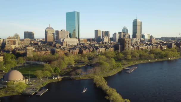 Aerial Pan Left Reveals Back Bay Downtown Boston — Stockvideo