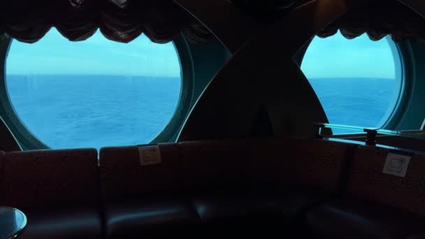 Oceanic Views Two Portholes Luxury Cruise Ship Out Sea — Stockvideo