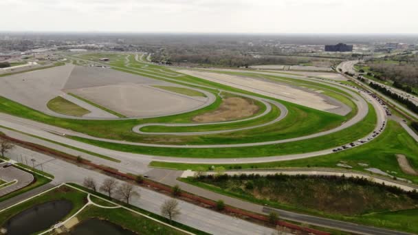 Aerial Circling Shot Ford Dearborn Proving Grounds Development Center Driving — Stok video