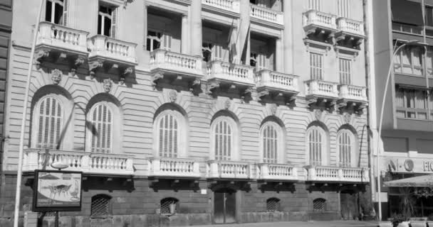 Чорно Білий Нахил Був Знятий Старому Будинку Красивою Історичною Архітектурою — стокове відео
