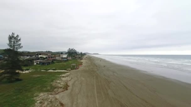Flying Sandy Beach Playa Curia Santa Elena Province Ecuador Aerial — Stock video