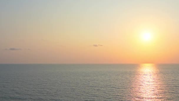 Aerial Panorama Golden Sunset Endless Sea Sunlight Water — Stockvideo
