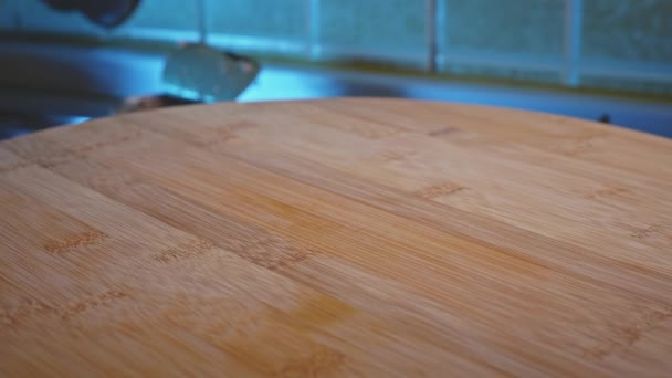 Placing Anabolic Tuna Wrap Wooden Board Cutting Close — Stock Video