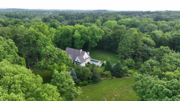 Aerial View Suburban Mansion Backyard Pool Wealthy Family Home Usa — 비디오