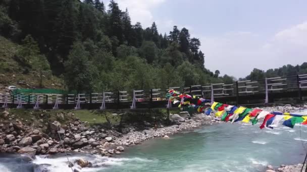 Aerial Shot Water Stream Street Manali Beautiful Shot River Street — Stockvideo