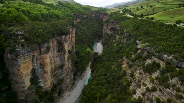 Cinematic Aerial Drone Shot Canyons Osumi River Skrapar Albania Rocky — Stock videók