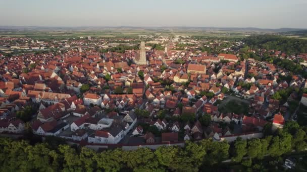 Aerial Orbit Historical Nordlingen Town Centre Sunset Bavaria Germany — Stockvideo