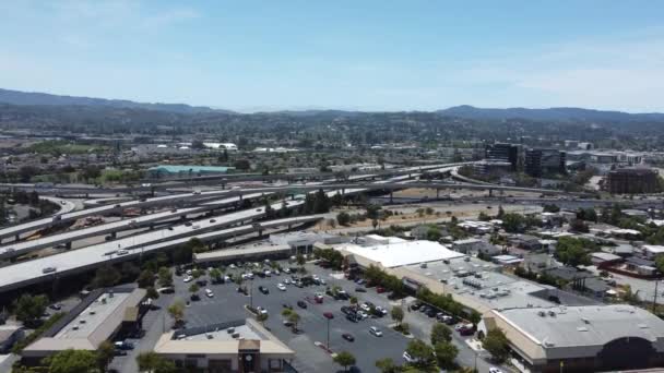 Wide Aerial Drone View San Mateo Cityscape Busy Streets California — ストック動画