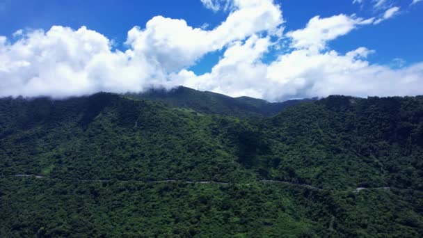 Parallel Flight Highway Running Dense Forest Covered Mountain Eastern Taiwan — 图库视频影像