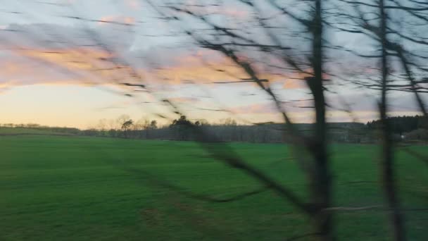 England British Countryside Green Landscape Grass Sideways Dolly Sunset — Video Stock