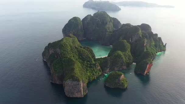 Aerial View Iconic Tropical Maya Bay Phi Phi Islands Thailand — 비디오