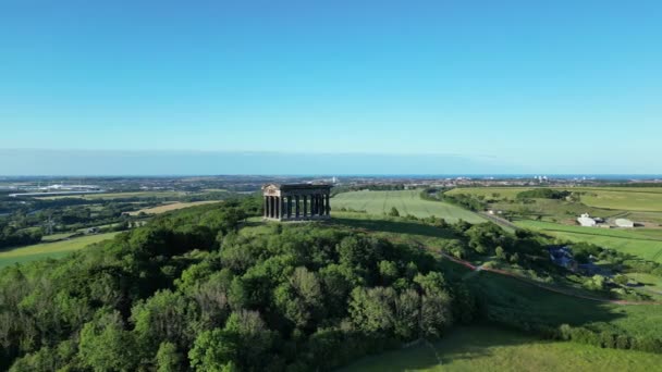 Aerial Wide Cinematic Camera Circles Penshaw Monument Sunderland North East — Video Stock
