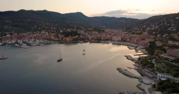 Coastline City Santa Margherita Ligure Genoa Italy Sunset Aerial — Vídeos de Stock