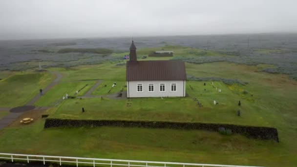 Strandarkirkj Church Iceland Drone Video Flying — Stockvideo