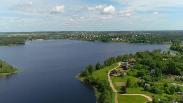 Aerial View Zarasaitis Lake Zarasai City Lithuania Lakeside Green Landscape — Vídeo de stock