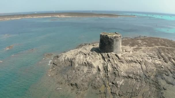 Ancient Tower Pelosa Beach Sardinia Island Italy — 图库视频影像