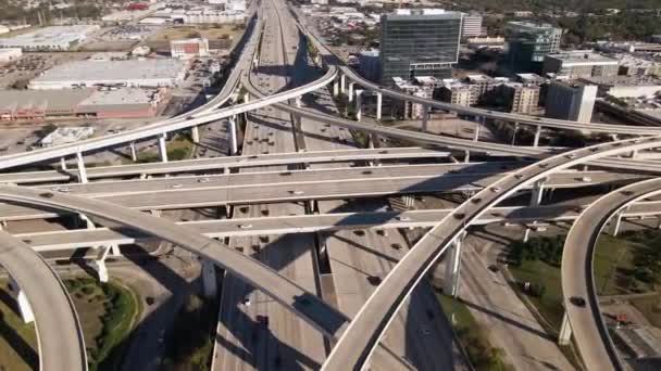 Aerial View Interstate Freeway Bellway Houston Texas Parallax Shot Intersection — 비디오