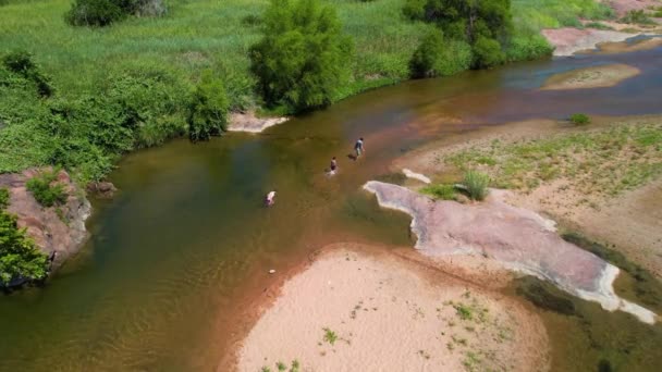 Aerial Footage Popular Area Llano River Texas Called Slab People — Video Stock