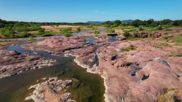 Aerial Footage Popular Area Llano River Texas Called Slab Camera — Vídeo de Stock