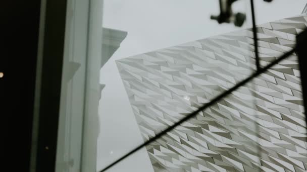 View Titanic Museum Belfast Window Overcast Day — Video