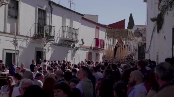 Osterwagen Mit Der Jungfrau Maria Durch Belebte Straße Spanischen Jerez — Stockvideo