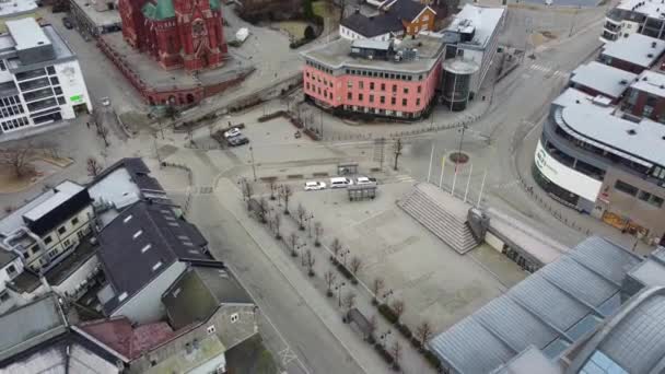 Taxi Waiting Line Vesterveien Street Arendal Norway Aerial Looking City — Stockvideo